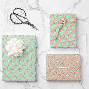 Peachy Mint Tango Wrapping Paper Flat Sheet Set