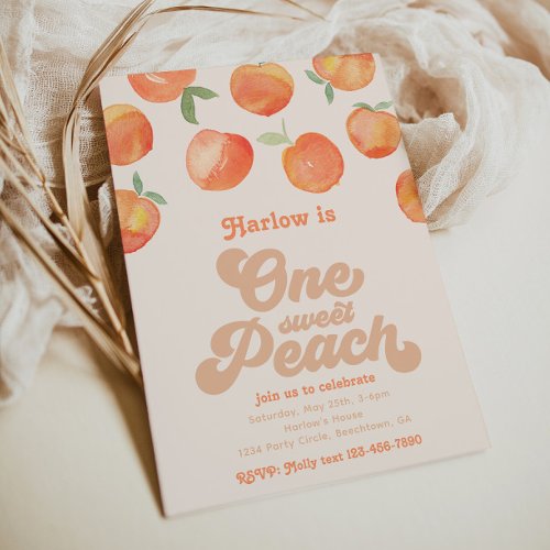 Peachy One Invitation  Peach Birthday Invitation