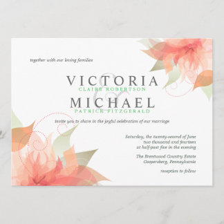 Peachy Orange and Green Wedding Invitations