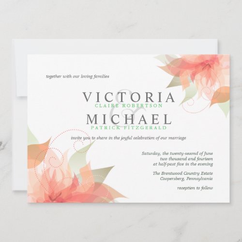 Peachy Orange and Green Wedding Invitations