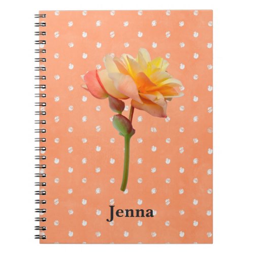 Peachy Orange Begonia  Messy Polka Dots Notebook