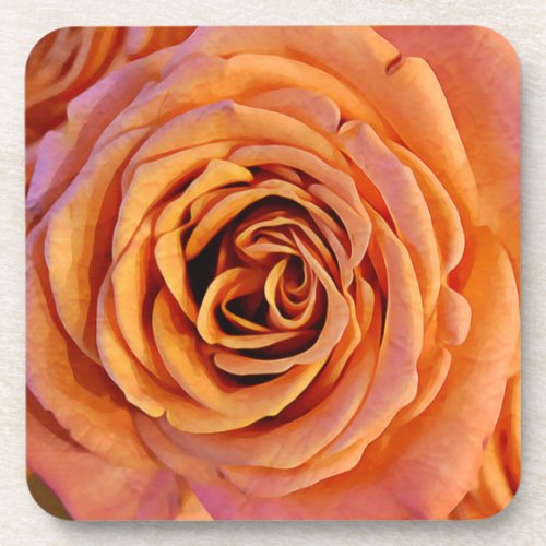 Peachy Orange Rose Art Coaster Set