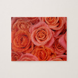 Peachy-orange Tea Roses Jigsaw Puzzle