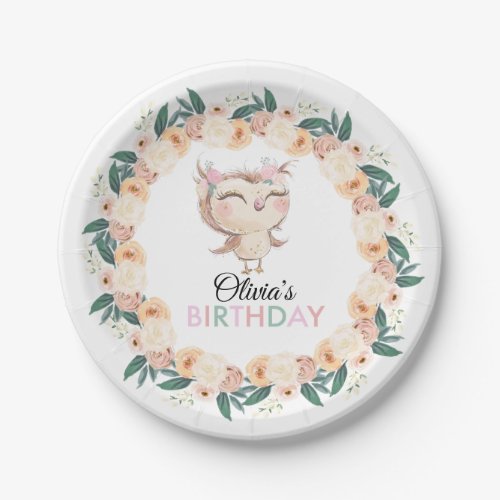 Peachy Owl Birthday Party Plate