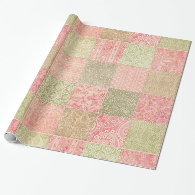 Peachy Patchwork Wrapping Paper (Unrolled)