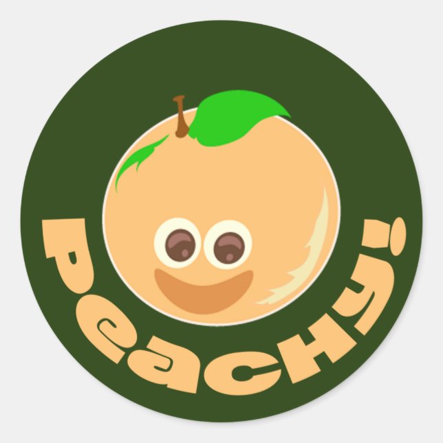 Peachy Peach Time Fun Cartoon Cutie Classic Round Sticker (Front)