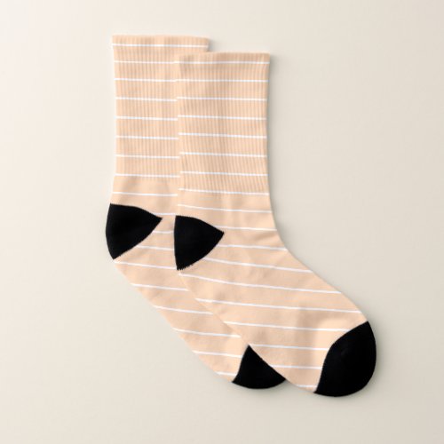 Peachy Pink and White Thin Horizontal Striped Socks