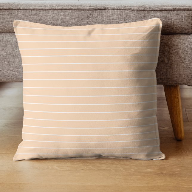 Peachy Pink and White Thin Horizontal Striped Throw Pillow (Creator Uploaded)