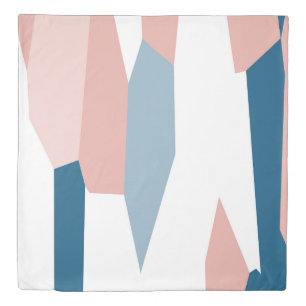 Peachy Pink Blue and White Abstract Duvet Cover