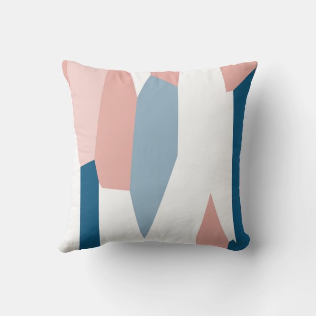 Peachy Pink Blue and White Abstract   Throw Pillow (Back)