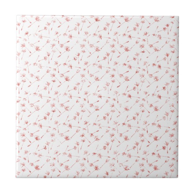 Peachy Pink Blush Floral Glitzy Glitter          Ceramic Tile (Front)