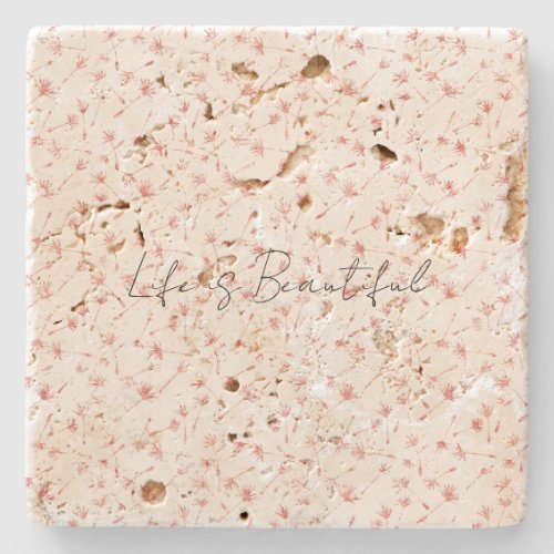 Peachy Pink Blush Floral Glitzy Glitter            Stone Coaster