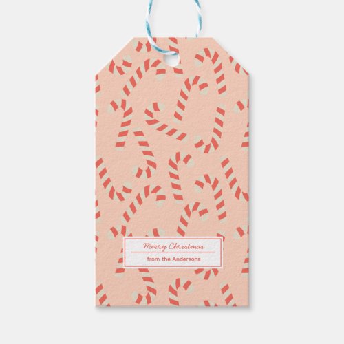 Peachy Pink Candy Cane Boho Christmas Gift Tags