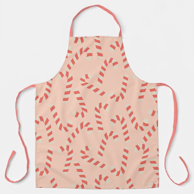 Peachy Pink Christmas Candy Canes Apron (Front)