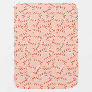 Peachy Pink Christmas Candy Canes Baby Blanket