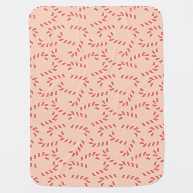 Peachy Pink Christmas Candy Canes Baby Blanket (Front)