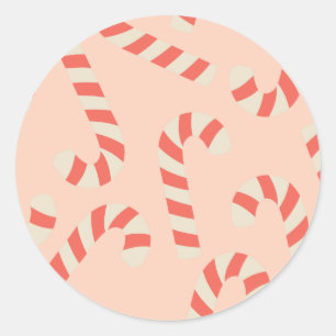 Peachy Pink Christmas Candy Canes Classic Round Sticker