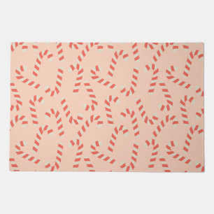 Peachy Pink Christmas Candy Canes Doormat
