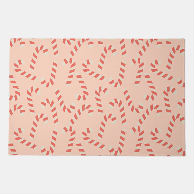 Peachy Pink Christmas Candy Canes Doormat (Front)