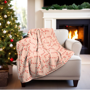 Peachy Pink Christmas Candy Canes Fleece Blanket