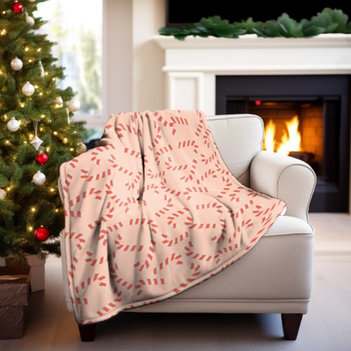 Peachy Pink Christmas Candy Canes Fleece Blanket
