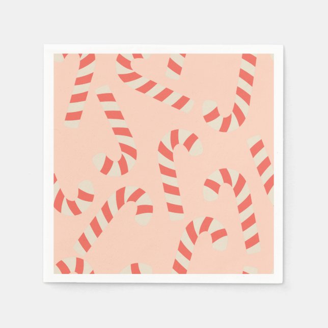 Peachy Pink Christmas Candy Canes Napkins (Front)