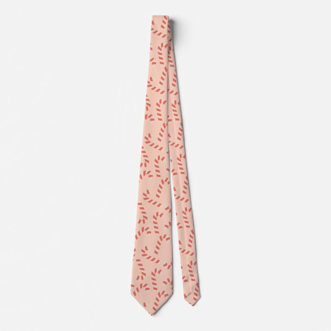 Peachy Pink Christmas Candy Canes Neck Tie (Front)