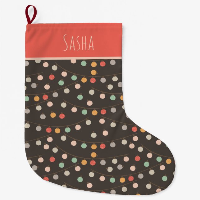 Peachy Pink Christmas Lights Large Christmas Stocking (Front)