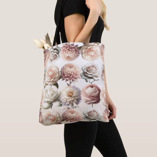 Peachy Pink Creamy White Flowers Floral Wedding Tote Bag