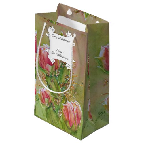 Peachy Pink Desert Cactus Flowers Small Gift Bag