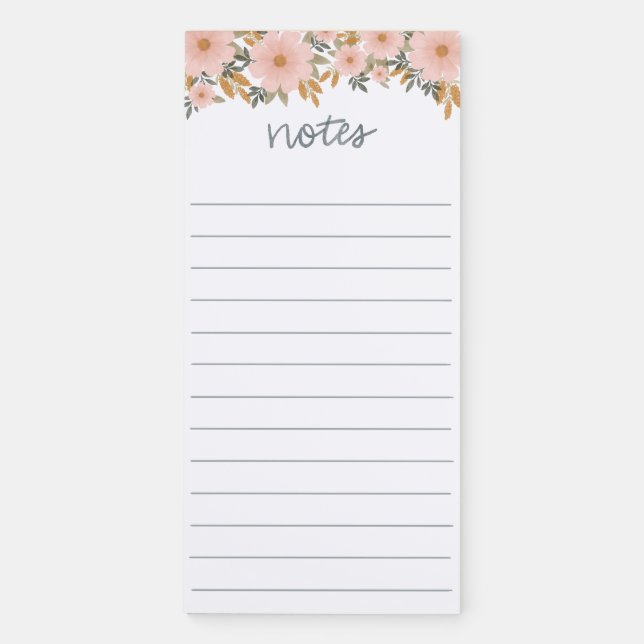 Peachy Pink Fall Floral Magnetic Notepad (Front)