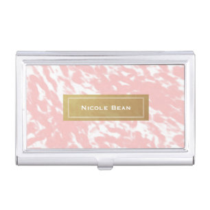 Peachy Pink & Faux Gold Chic Business Card Holder