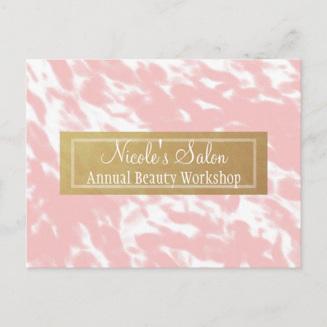 Peachy Pink & Faux Gold Chic Salon Event Postcard (Front)