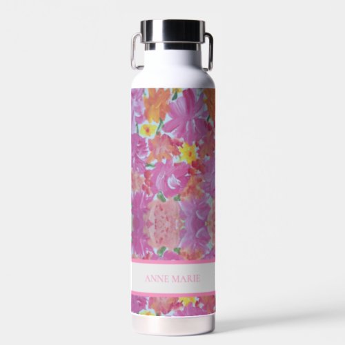 Peachy Pink Floral Custom Water Bottle