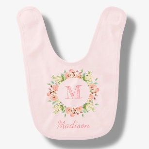 Peachy Pink Floral   Personalized Baby Bib