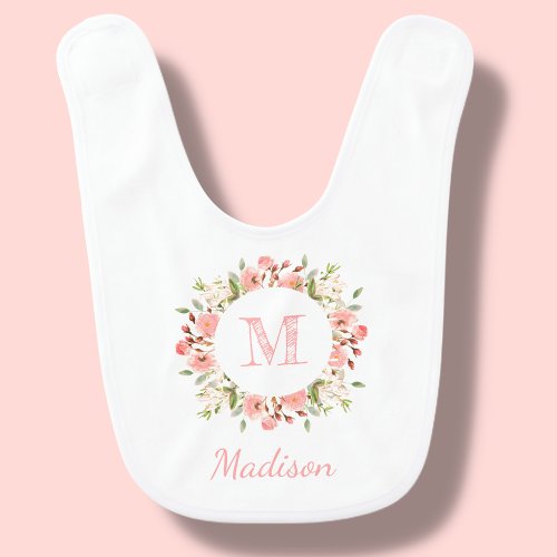 Peachy Pink Floral  Personalized Baby Bib