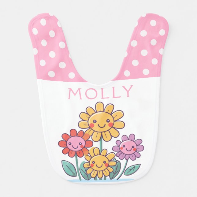 Peachy Pink Floral | Personalized Baby Bib (Front)