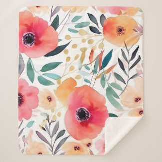 Peachy Pink Floral Sherpa Blanket