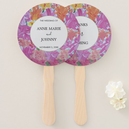 Peachy Pink Floral Wedding Favor Hand Fans