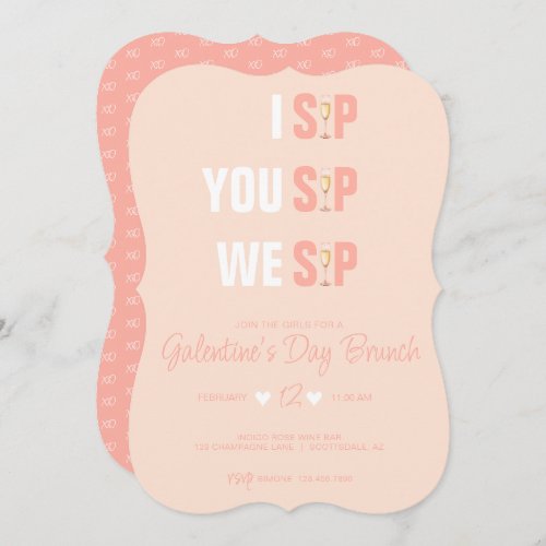 Peachy Pink Galentines Champaign Brunch Invite
