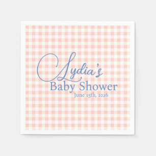 Peachy PInk Gingham Check Peel and Stick Wallpaper Napkins
