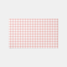 Peachy Pink Gingham Checkered Rug
