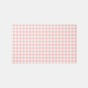 Peachy Pink Gingham Checkered Rug