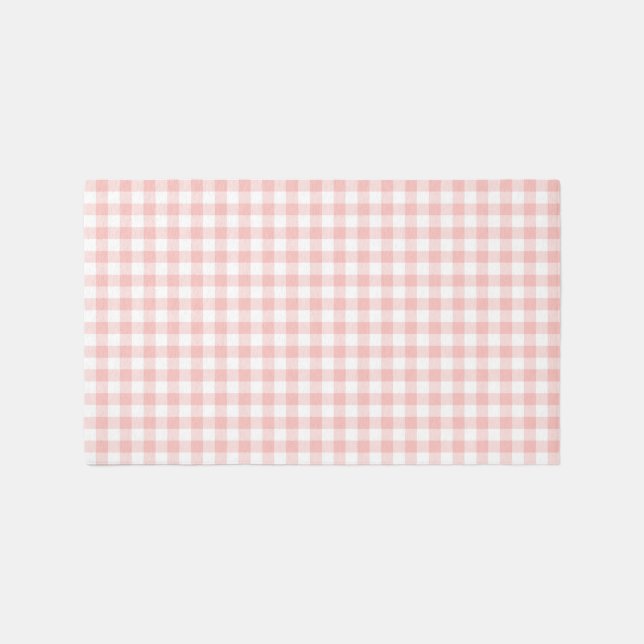 Peachy Pink Gingham Checkered Rug (Front)