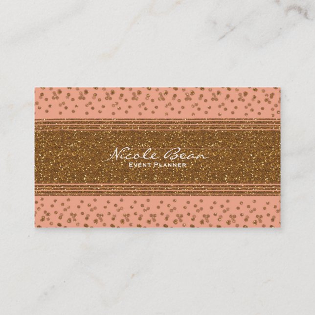 Peachy Pink & Gold Confetti Dots Business Card (Front)