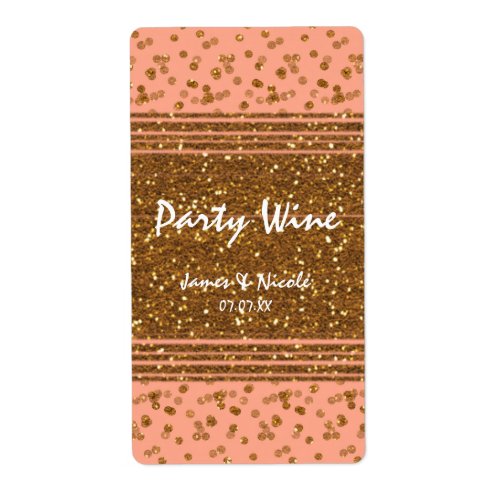 Peachy Pink  Gold Confetti Dots Chic Wine Labels
