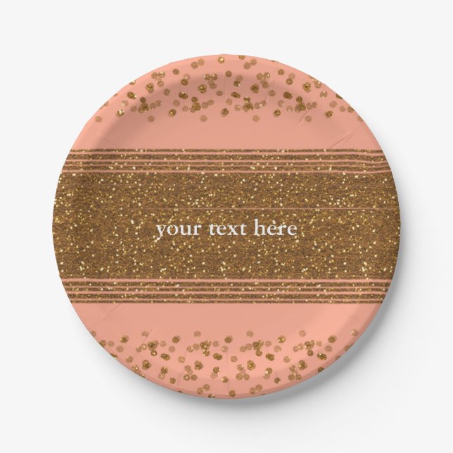 Peachy Pink & Gold Confetti Dots Party Plates (Front)