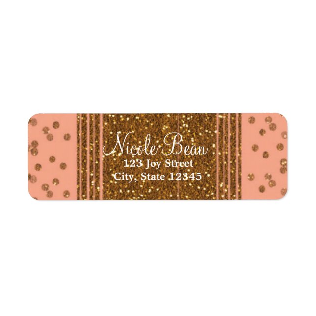 Peachy Pink & Gold Confetti Glamor Address Labels (Front)