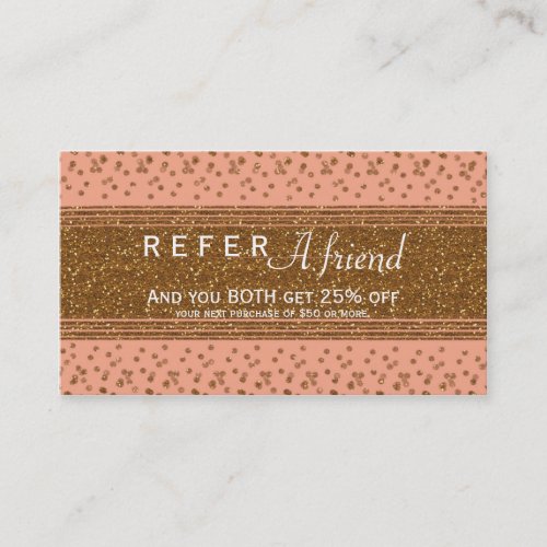 Peachy Pink  Gold Confetti Referral Client Card