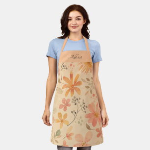 Peachy--pink golden floral pattern apron